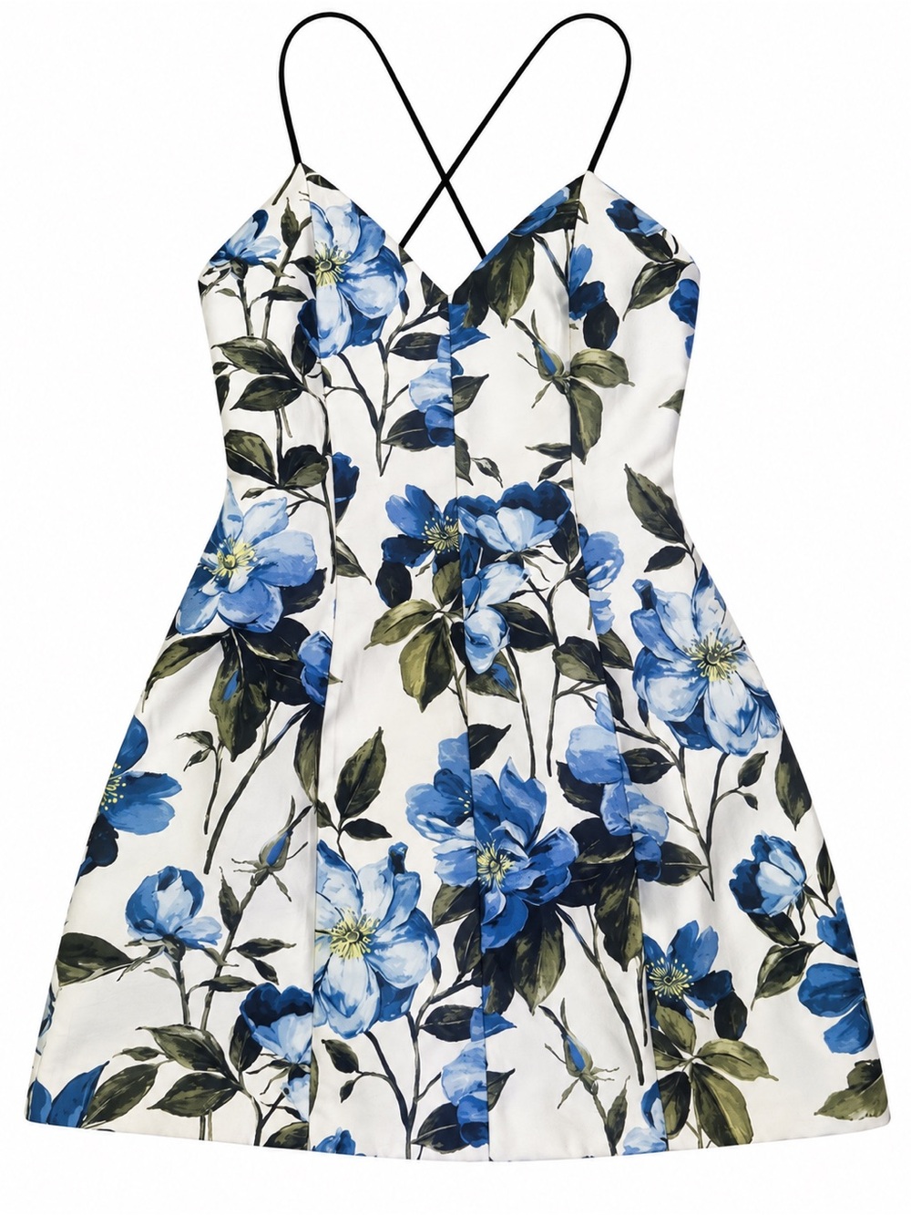 Alice + Olivia White Mini Dress with Blue Floral Print